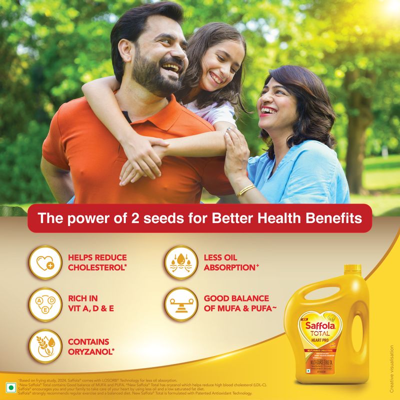 Saffola Total Oil | Heart Pro | Multi source Edible Oil (Blend of Refined Ricebran oil & Refined Sunflower oil) | Power of 6 | Helps Manage Cholesterol | 2 Litre Jar
