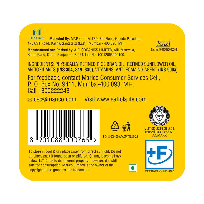 Saffola Total Oil | Heart Pro | Multi source Edible Oil (Blend of Refined Ricebran oil & Refined Sunflower oil) | Power of 6 | Helps Manage Cholesterol | 2 Litre Jar