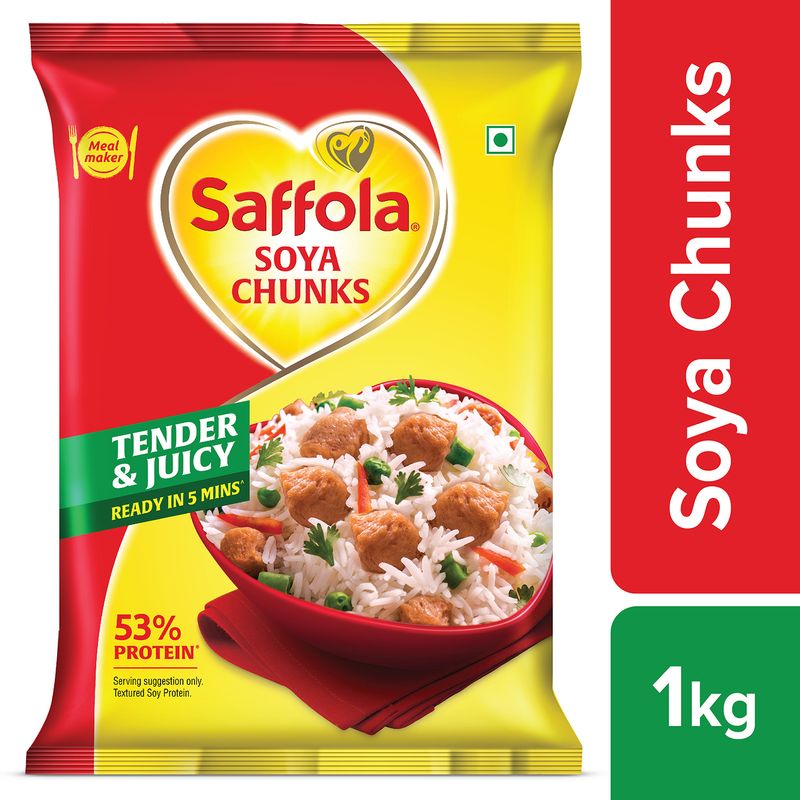 Saffola Soya Chunks, Tender & Juicy, 53% Protein, 1kg