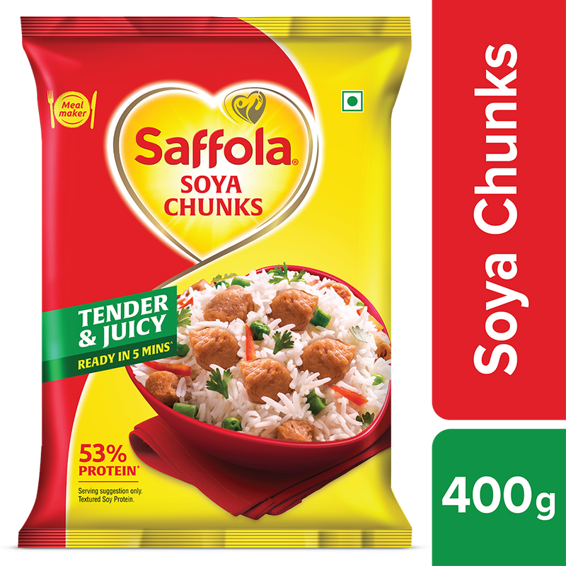 Saffola Soya Chunks, Tender & Juicy, 53% Protein, 400g