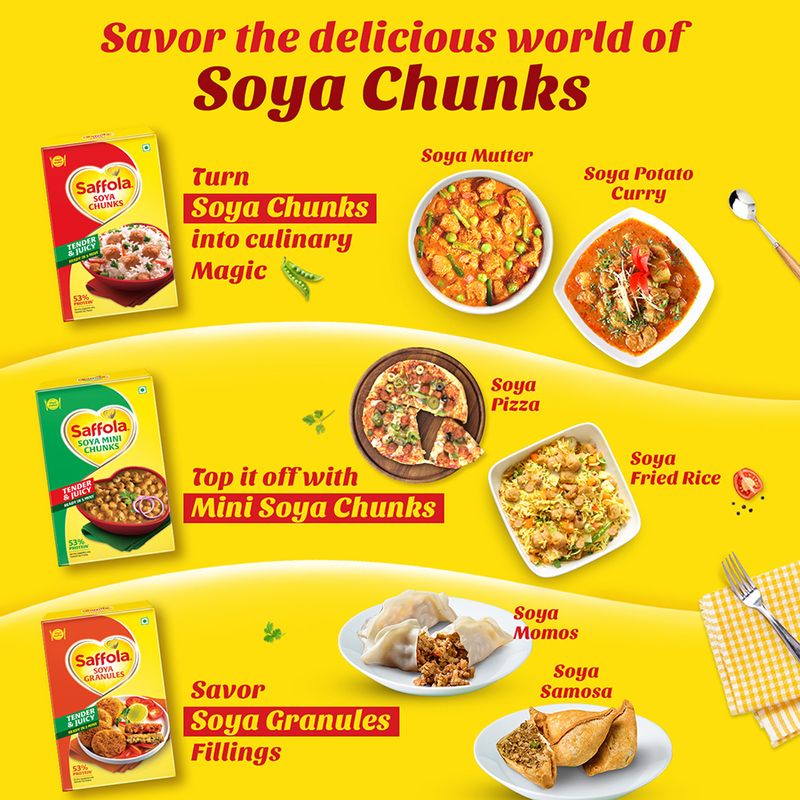 Saffola Soya Chunks, Tender & Juicy, 53% Protein, 400g