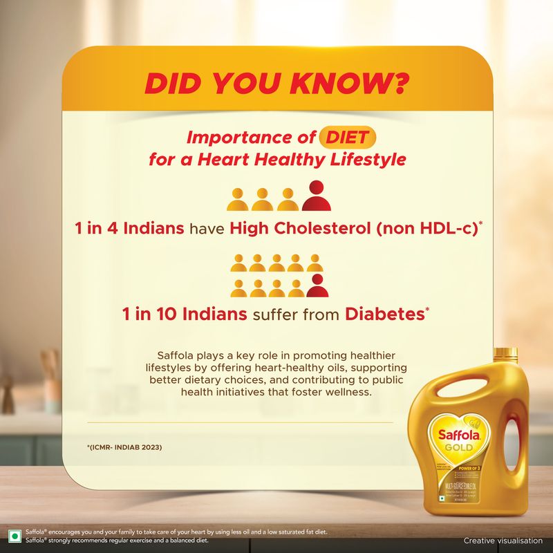 Saffola Gold Refined Cooking oil | Power of 3 - Balance of Good Fats, Triple Anti-Oxidant System & Fortified with Vitamins | Multi-Source Edible Rice Bran & Sunflower Oil | 15 Litre Jar