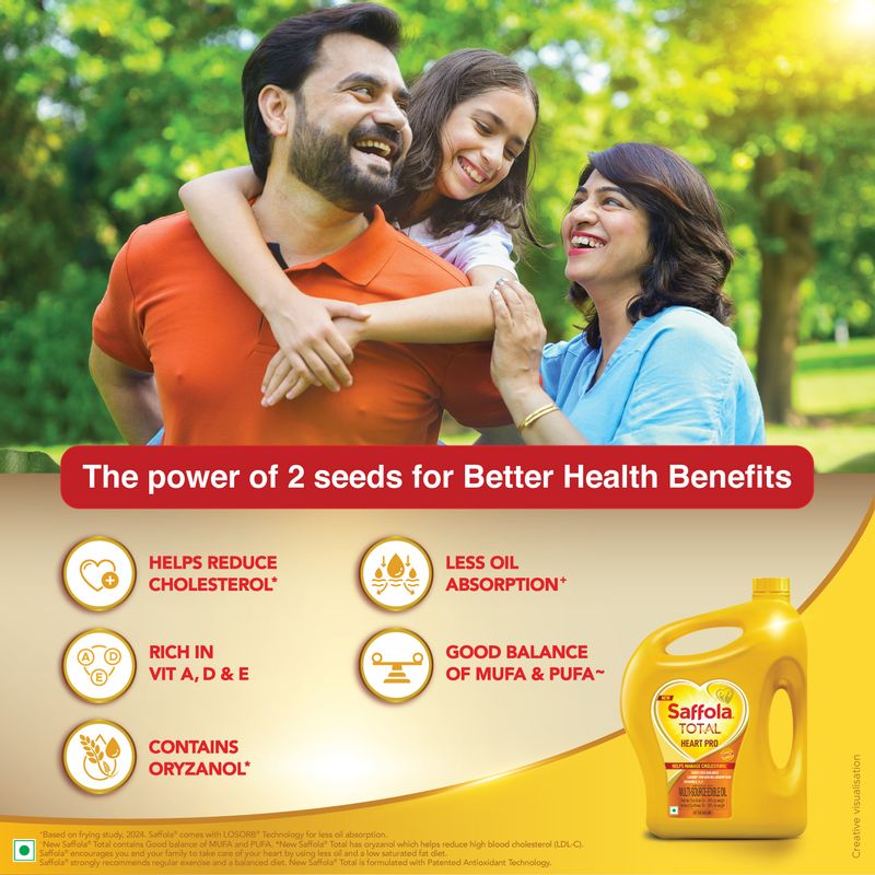Saffola Total Oil | Heart Pro | Multi source Edible Oil (Blend of Refined Ricebran oil & Refined Sunflower oil) | Power of 6 | Helps Manage Cholesterol | 5 Litre Jar