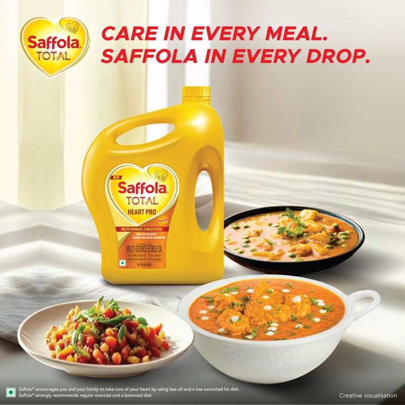 Saffola Total Oil | Heart Pro | Multi source Edible Oil (Blend of Refined Ricebran oil & Refined Sunflower oil) | Power of 6 | Helps Manage Cholesterol | 5 Litre Jar