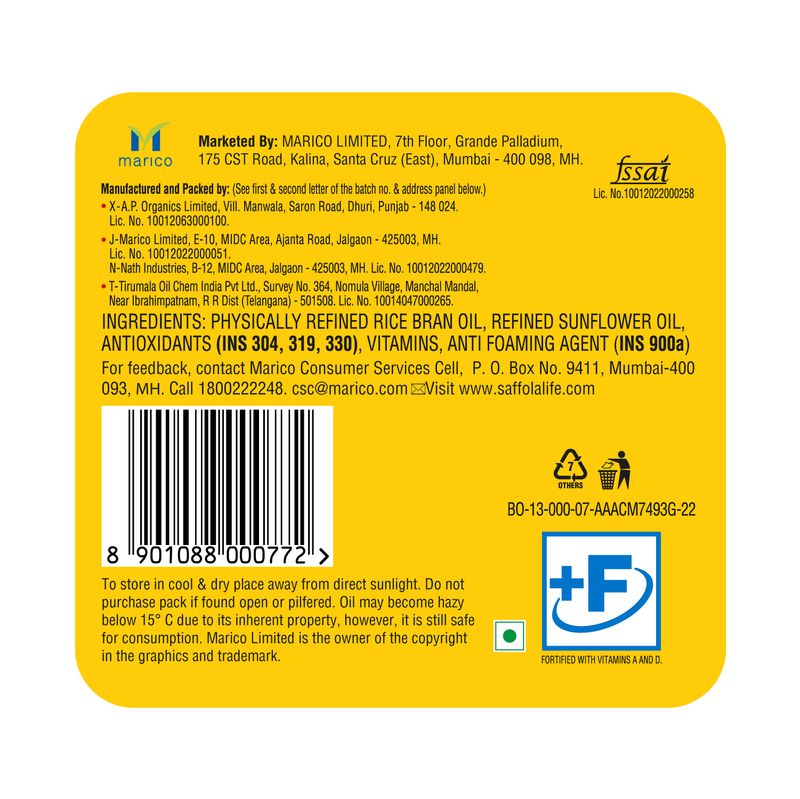 Saffola Total Oil | Heart Pro | Multi source Edible Oil (Blend of Refined Ricebran oil & Refined Sunflower oil) | Power of 6 | Helps Manage Cholesterol | 5 Litre Jar