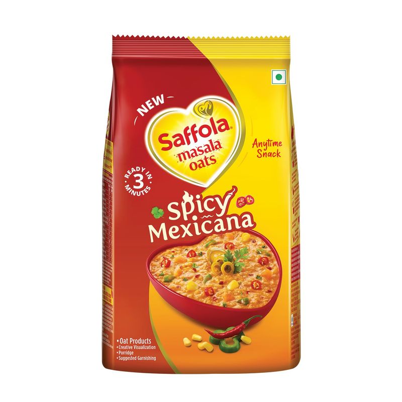 Saffola Masala Oats Spicy Mexican, Spicy Flavoured Rolled Oats with High Fibre, Yummy Anytime Snack, 400g