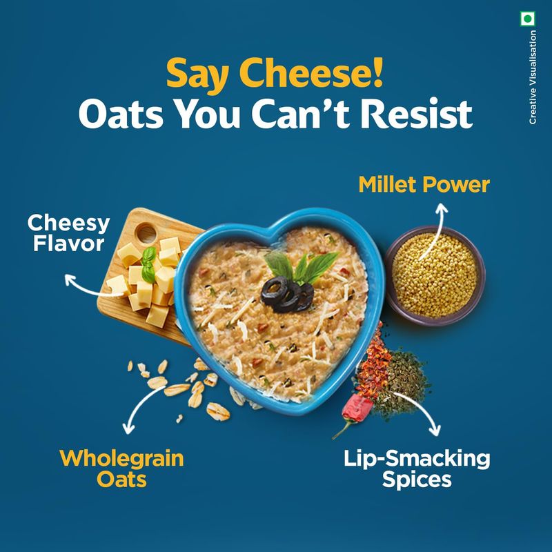 Saffola Masala Oats Cheesy Italian, Creamy Flavoured Rolled Oats with High Fibre, Yummy Anytime Snack, 400g