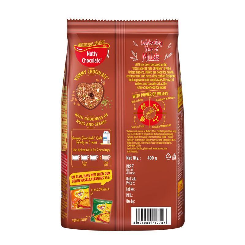 Saffola Oats with Nutty Chocolate, Chocolate Flavoured Oats with High Fibre, Anytime Snack, 400g