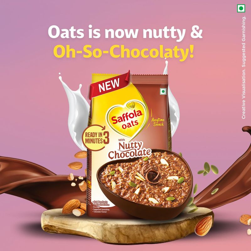 Saffola Oats with Nutty Chocolate, Chocolate Flavoured Oats with High Fibre, Anytime Snack, 400g