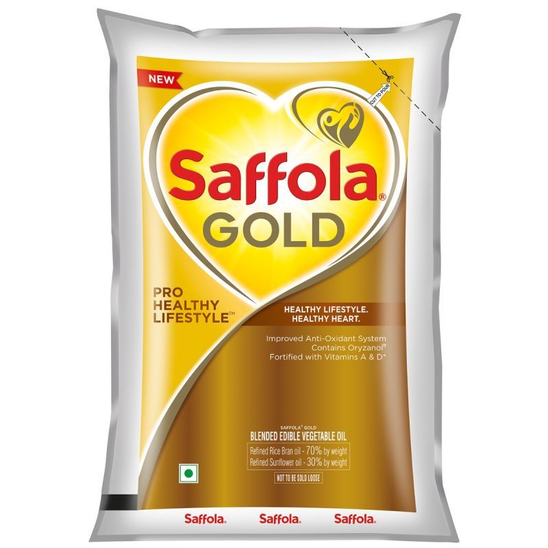 Saffola Gold, Pro Healthy Lifestyle Edible Oil - 1 L Pouch (Pack of 4)
