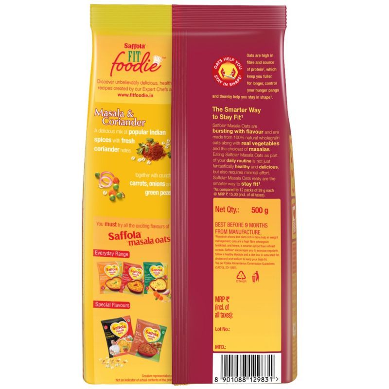 Saffola Masala Oats Masala & Coriander - 500 gm (Pack of 2)