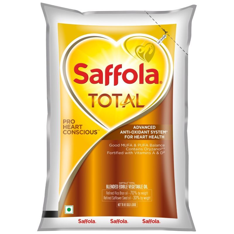 Saffola Total-Pro Heart Conscious Edible Oil, 1 L (Pouch) (Pack of 4)