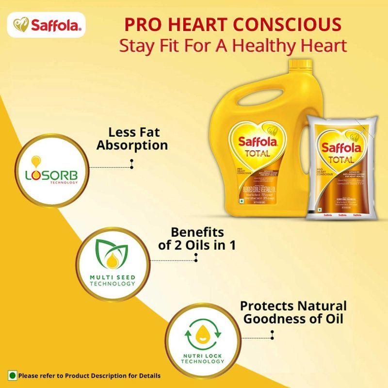 Saffola Total-Pro Heart Conscious Edible Oil, 1L (Pack of 4) + Saffola Honey Gold, 100% Pure NMR Tested Honey, Made with Kashmir Honey, 1Kg
