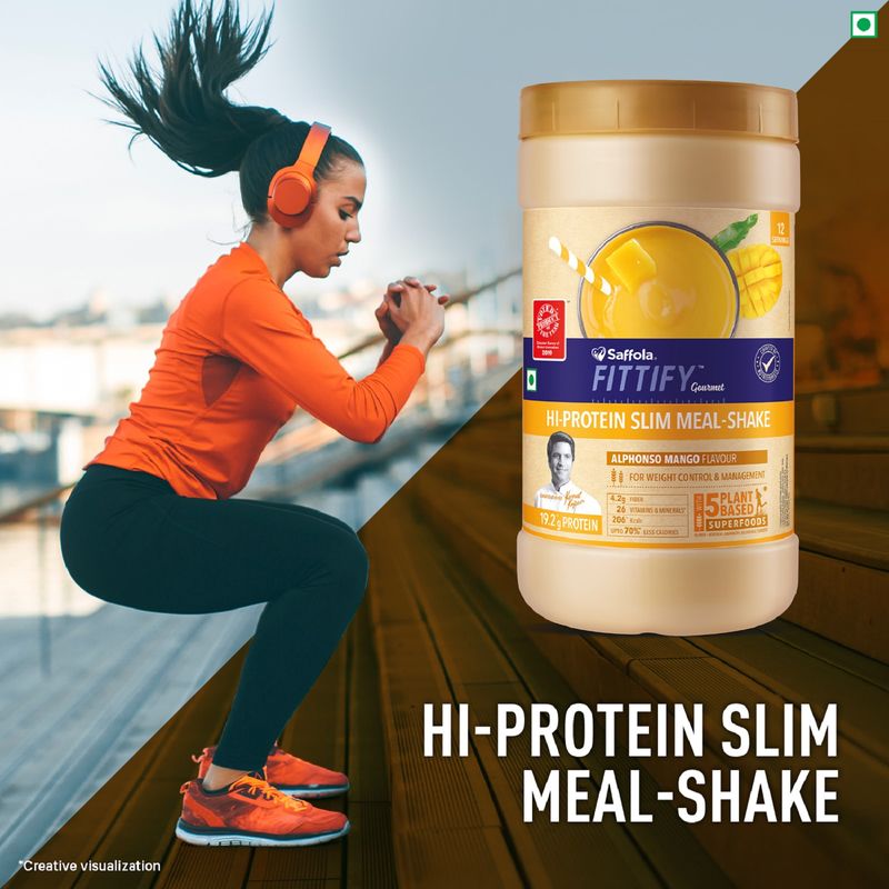 Saffola Fittify Hi Protein Slim Meal-Shake, Alphonso Mango, 420 gm (Buy 1 Get 1 Free)