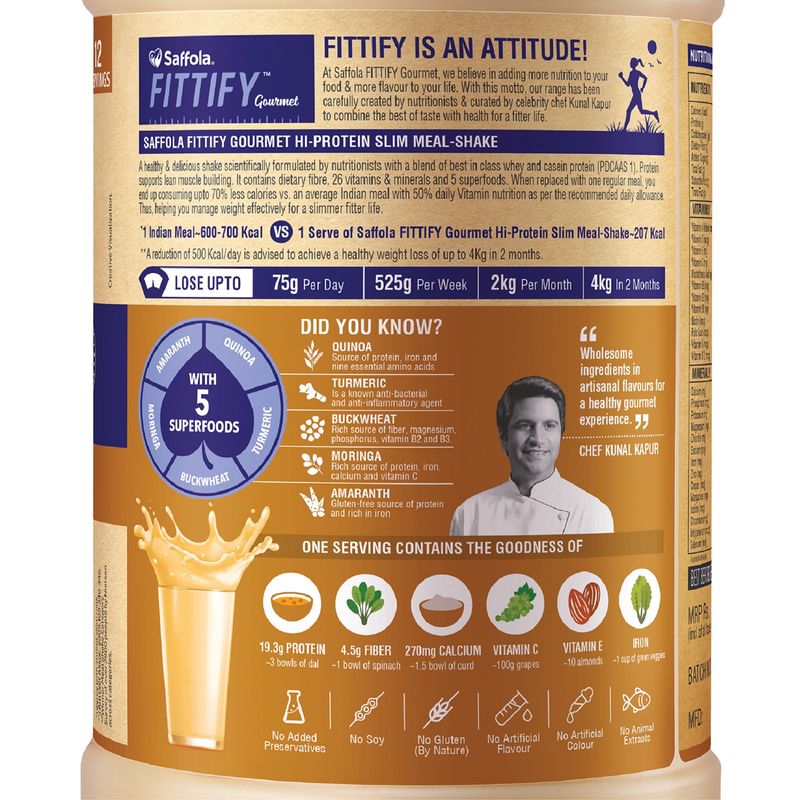Saffola Fittify Hi Protein Slim Meal-Shake, Coffee Caramel, 420 gm (Buy 1 Get 1 Free)