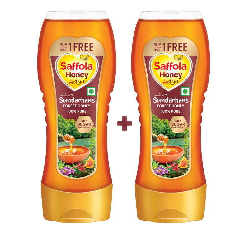 Saffola Honey Active, Made with Sundarban Forest Honey, 100% Pure Honey, No sugar adulteration, Natural Immunity booster, 2 x 350g