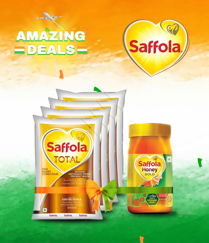 Saffola Total-Pro Heart Conscious Edible Oil, 1L (Pack of 4) + Saffola Honey Gold, 100% Pure NMR Tested Honey, Made with Kashmir Honey, 1Kg