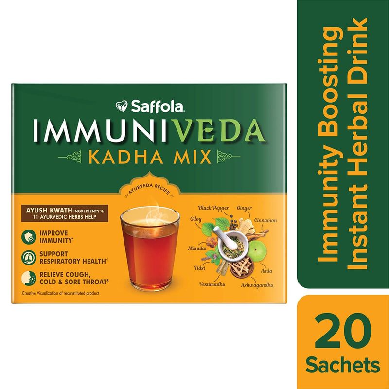 Saffola Gold 1lt Pack of 6 + Saffola Immuniveda Kadha Mix- 80g (20 Sachets x 4g )