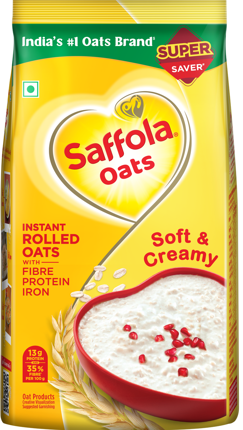 Saffola Oats | Rolled Oats | Delicious Creamy Oats | High Protein & Fibre | Healthy Cereal | 1Kg with 300g Free