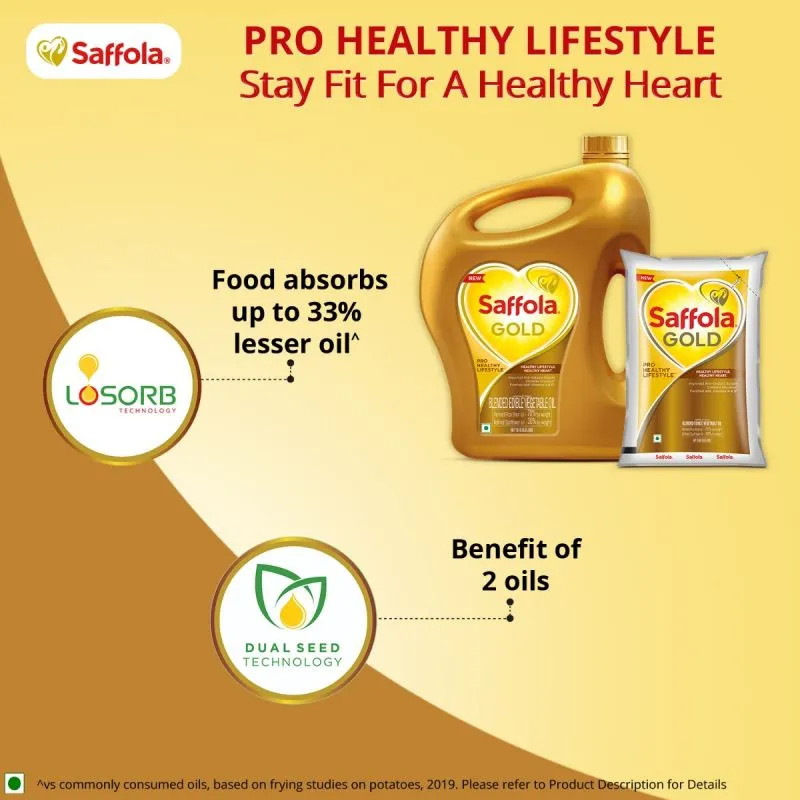 Saffola Oodles Yummy Masala 184g + Saffola Gold, Pro Healthy Lifestyle Edible Oil - 1 L Pouch (Pack of 4)