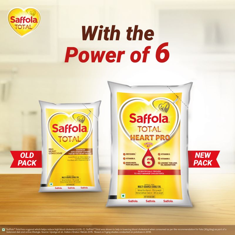 Saffola Total Oil | Heart Pro | Power of 6 | Helps manage Cholesterol | Edible Oil - 1 L Pouch