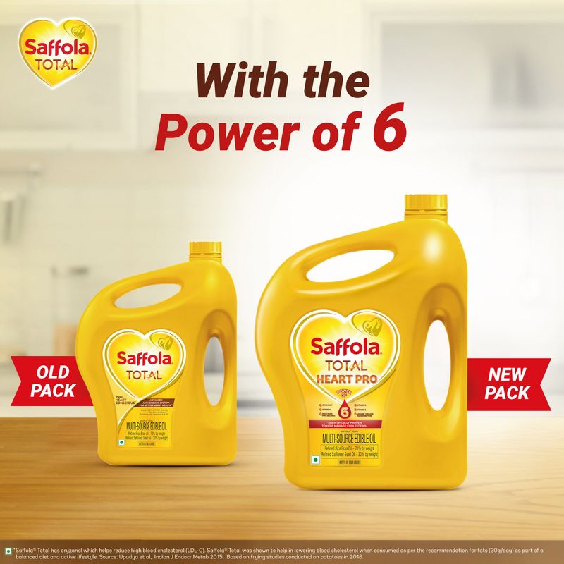 Saffola Total Oil | Heart Pro | Power of 6 | Helps manage Cholesterol | Edible Oil - 5 L Jar