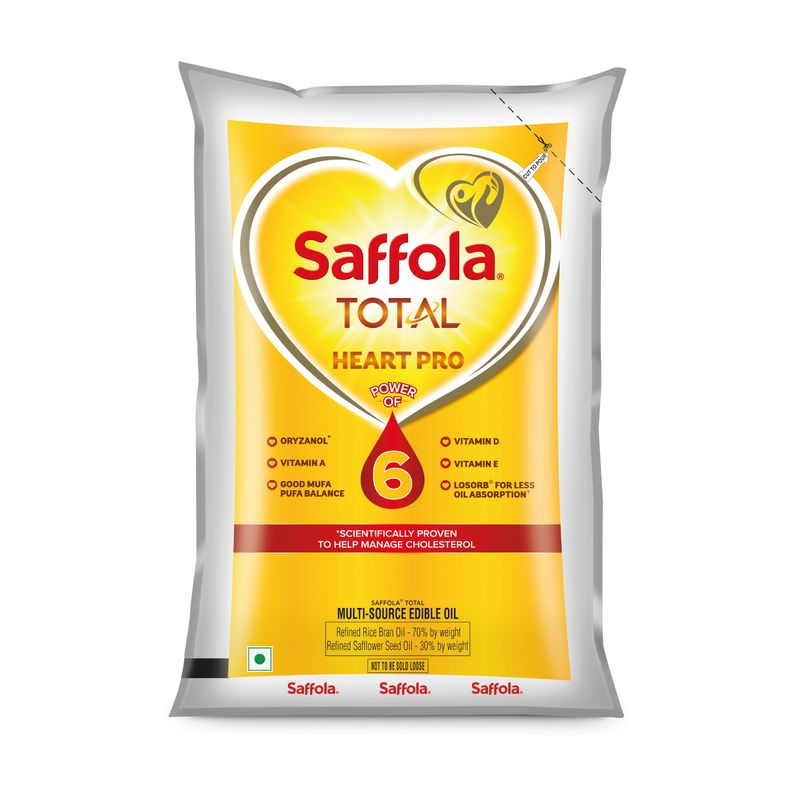 Saffola Total Oil | Heart Pro | Power of 6 | Helps manage Cholesterol | Edible Oil - 1 L Pouch