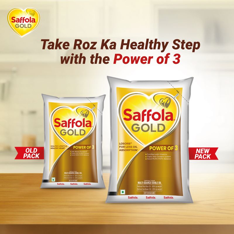 Saffola Gold Oil | Power of 3 | Blend of Rice Bran & Sunflower Oil | 15 L Pet Jar