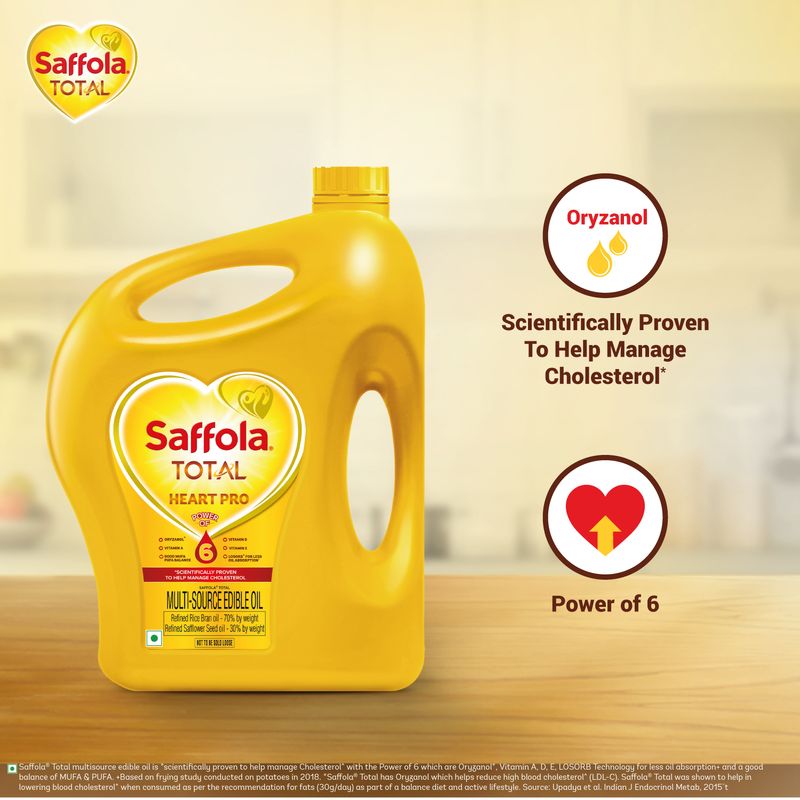 Saffola Total Oil | Heart Pro | Power of 6 | Helps manage Cholesterol | Edible Oil - 1 L Pouch