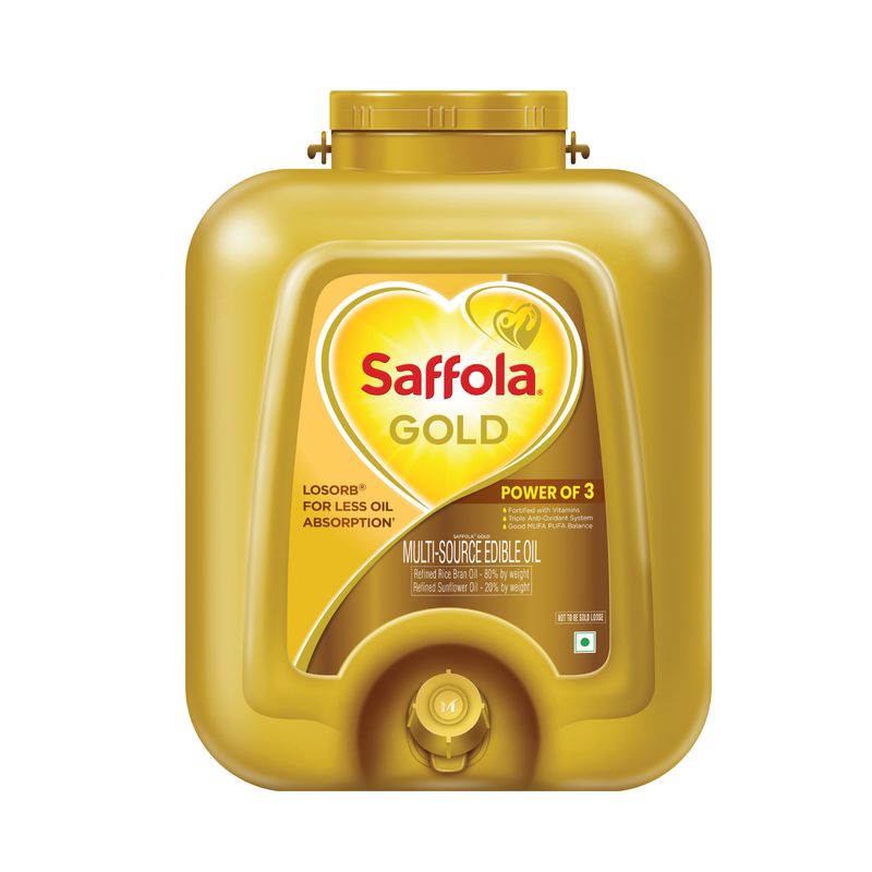 Saffola Gold Oil | Power of 3 | Blend of Rice Bran & Sunflower Oil | 15 L Pet Jar