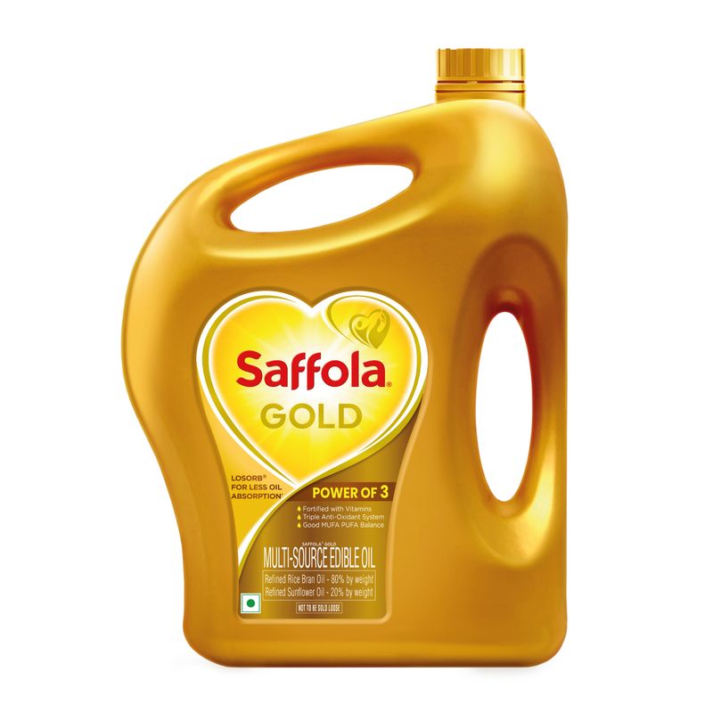 Saffola Gold Oil | Power of 3 | Blend of Rice Bran & Sunflower Oil | 3 L Jar