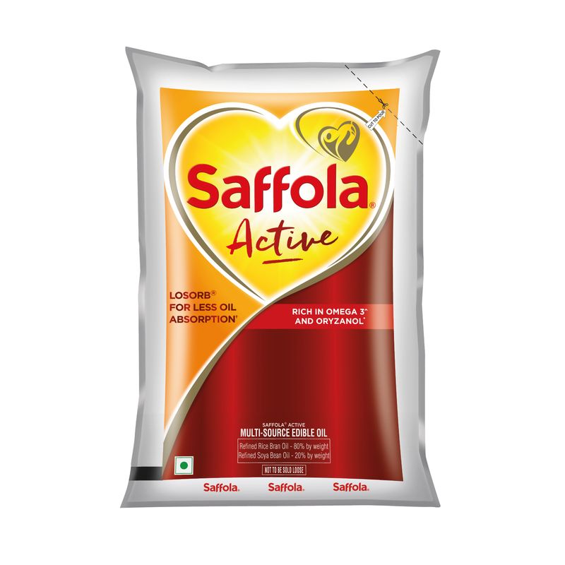 Saffola Active | Rich in Omega 3 & Oryzanol | Edible Oil - 1 L Pouch