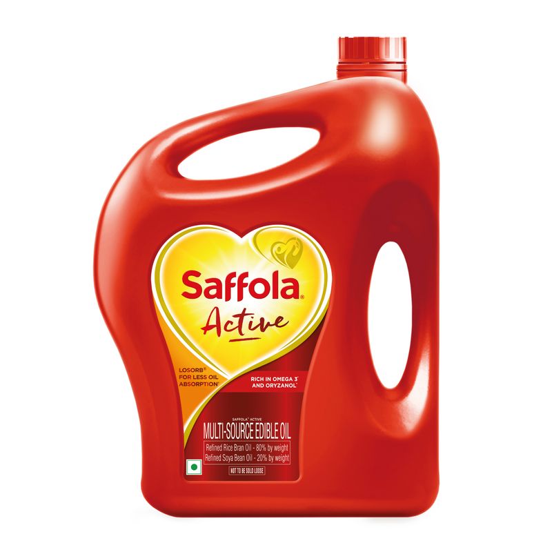 Saffola Active | Rich in Omega 3 & Oryzanol | Edible Oil - 5 L Jar