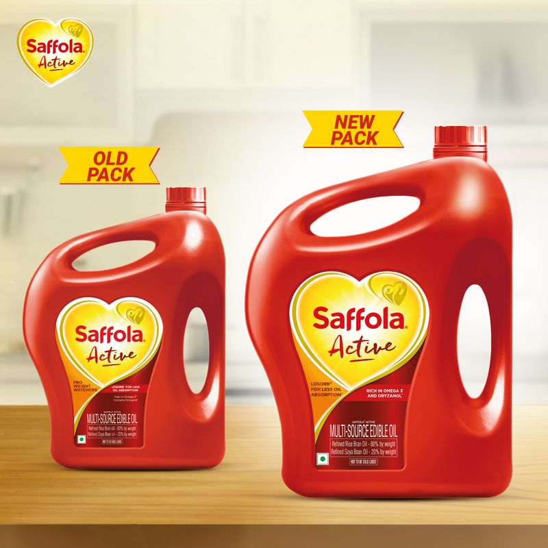 Saffola Active | Rich in Omega 3 & Oryzanol | Edible Oil - 5 L Jar