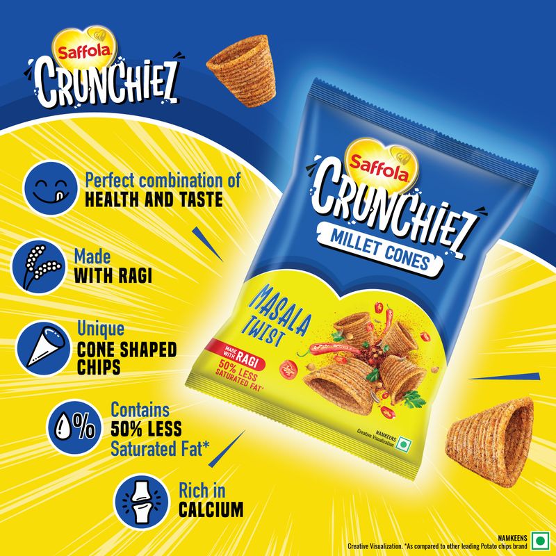 Saffola Crunchiez Millet Cones - Masala Twist, 45g