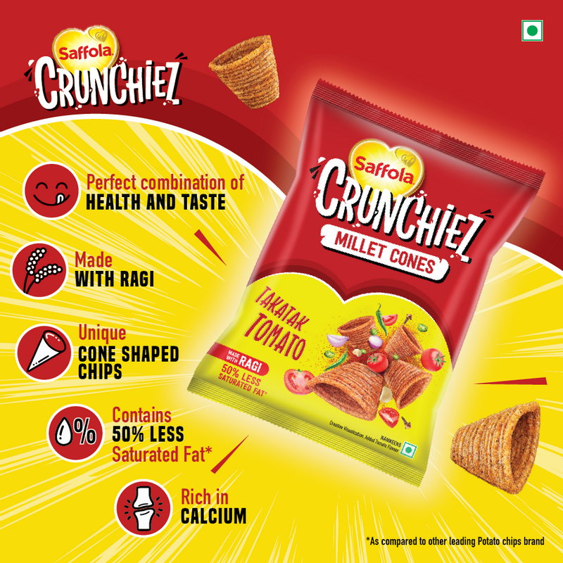 Saffola Crunchiez Millet Cones - Takatak Tomato, 70g