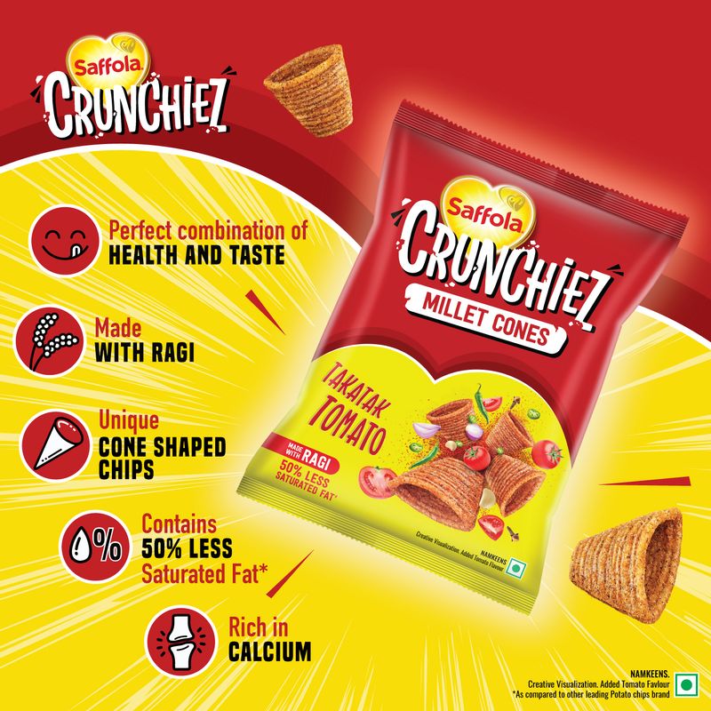 Saffola Crunchiez Millet Cones - Takatak Tomato, 21g