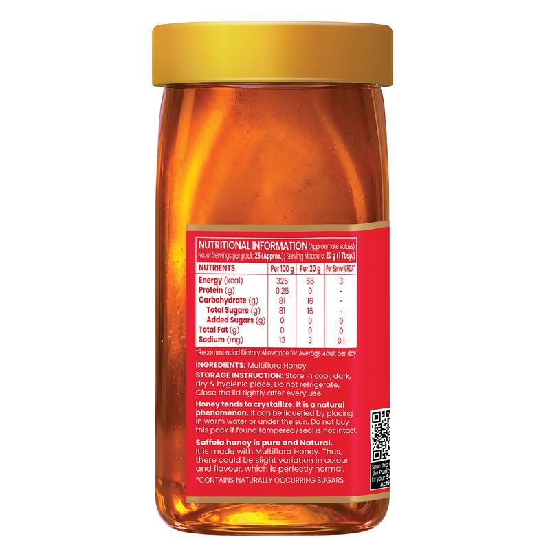 Saffola Honey Active, Made with Sundarban Forest Honey, No sugar adulteration, Natural Immunity booster, 500 g