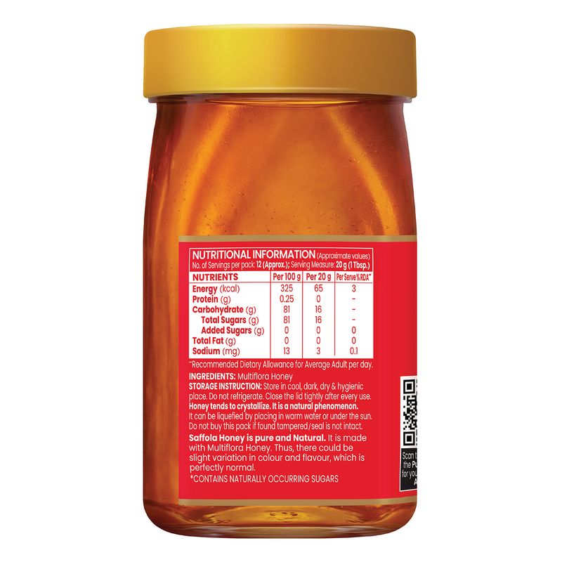 Saffola Honey Active, Made with Sundarban Forest Honey, No sugar adulteration, Natural Immunity booster, 250g
