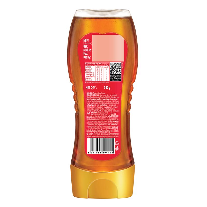 Saffola Honey Active, Made with Sundarban Forest Honey, No sugar adulteration, Natural Immunity booster, 350g
