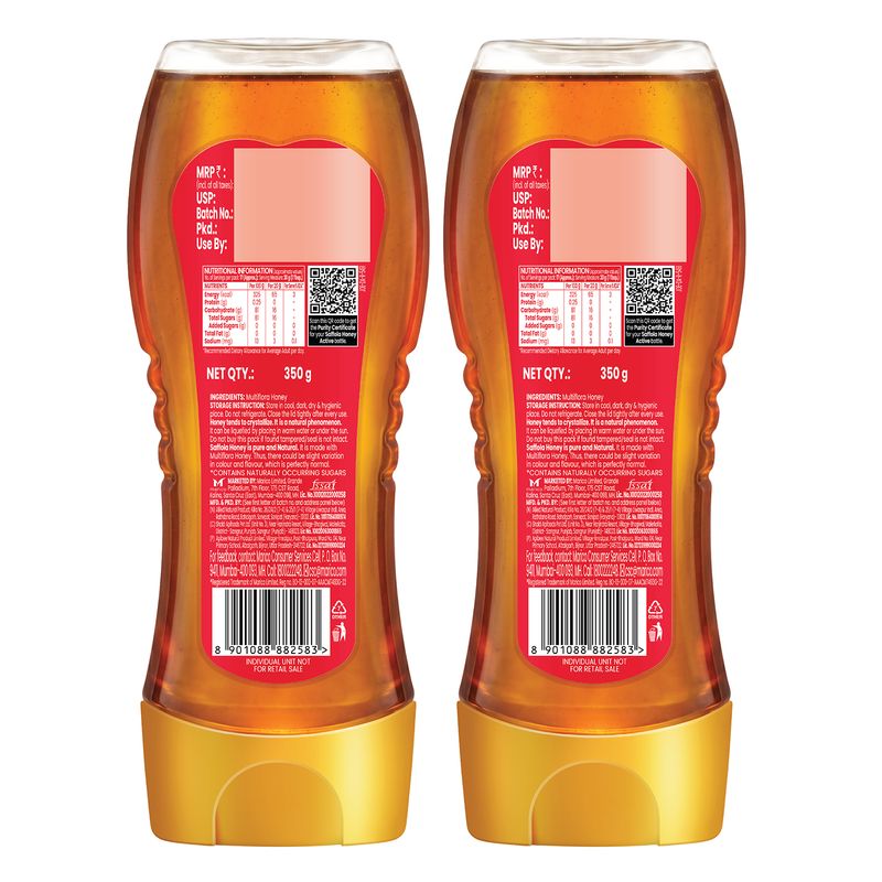 Saffola Honey Active, Made with Sundarban Forest Honey, 100% Pure Honey, No sugar adulteration, Natural Immunity booster, 2 x 350g