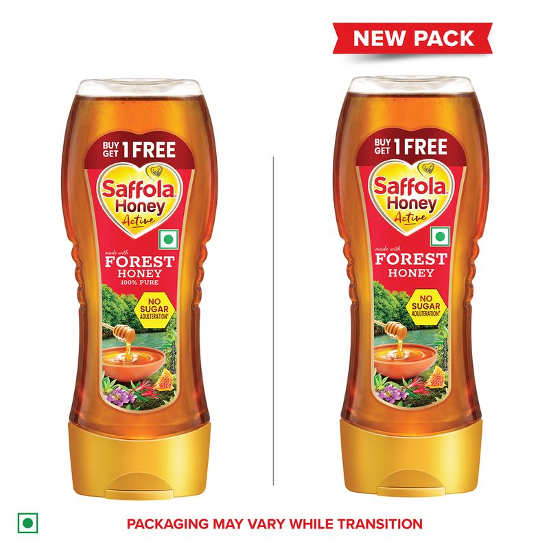 Saffola Honey Active, Made with Sundarban Forest Honey, 100% Pure Honey, No sugar adulteration, Natural Immunity booster, 2 x 350g
