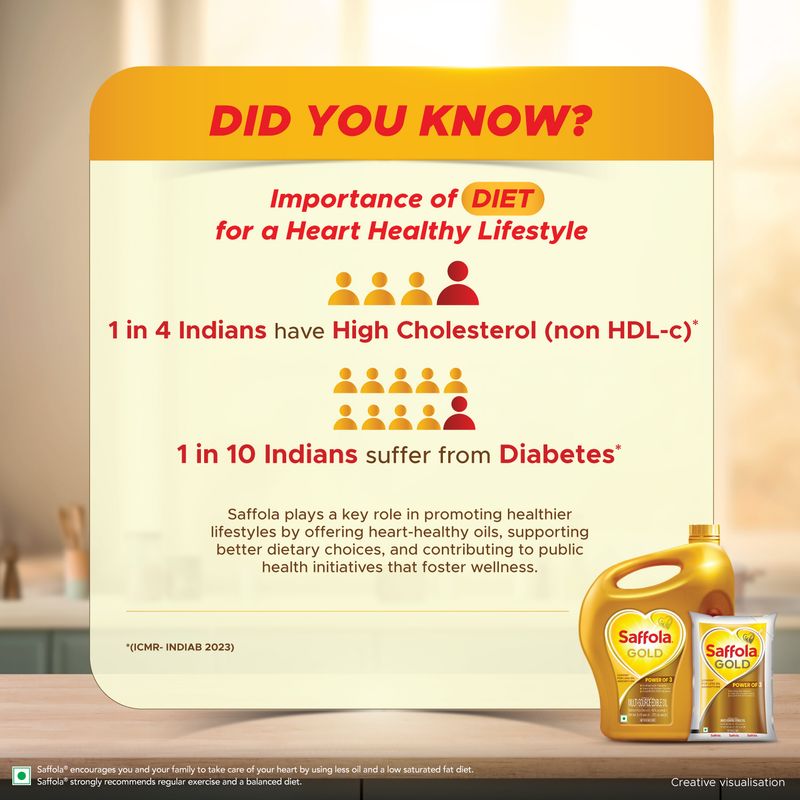 Saffola Gold Refined Oil|Blend of Rice Bran Oil & Sunflower Oil|Cooking Oil| Pro Healthy Lifestyle Edible Oil 5L Jar +1L Pouch