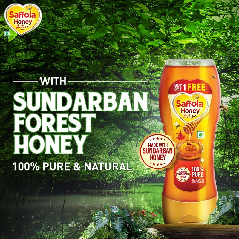 Saffola Honey Active,Made with Sundarban Forest Honey,100% Pure Honey,No sugar adulteration,Natural Immunity booster,Squeezy pack 2 x 350g (Buy 1 Get 1)