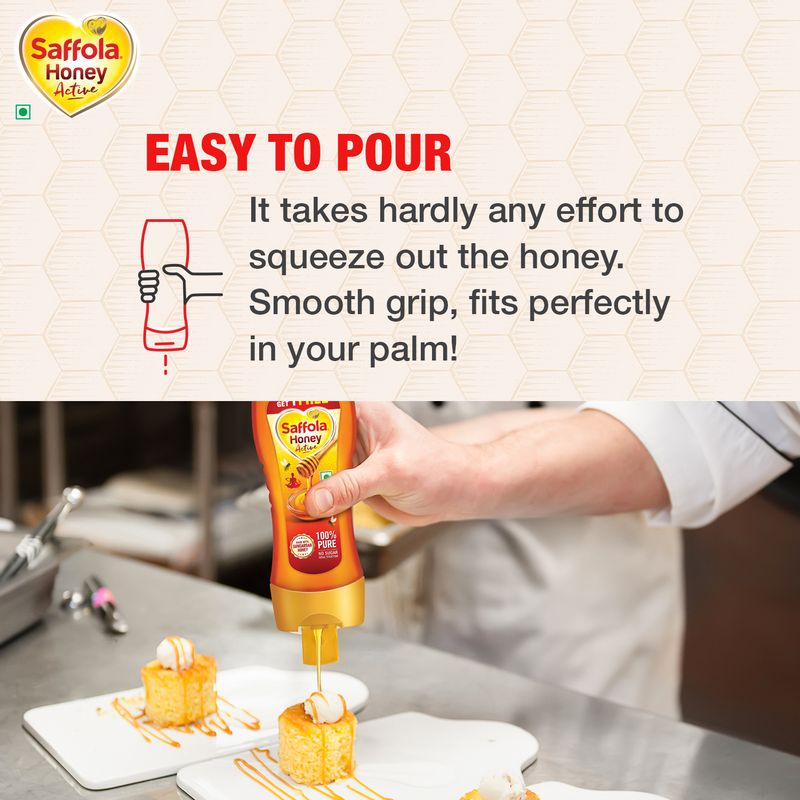 Saffola Honey Active,Made with Sundarban Forest Honey,100% Pure Honey,No sugar adulteration,Natural Immunity booster,Squeezy pack 2 x 350g (Buy 1 Get 1)