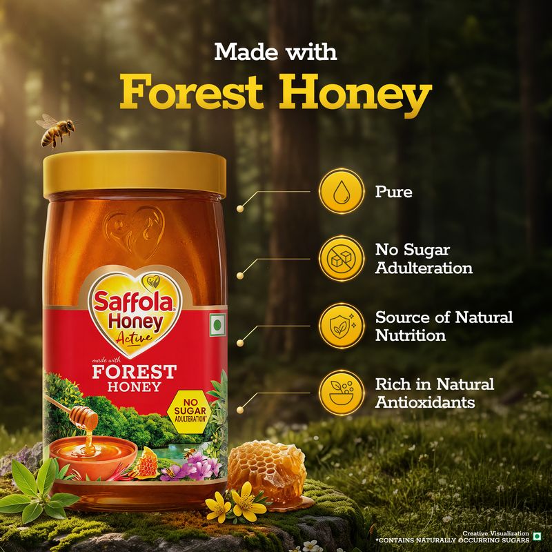 Saffola Honey Active, Made with Sundarban Forest Honey, No sugar adulteration, Natural Immunity booster, 500 g