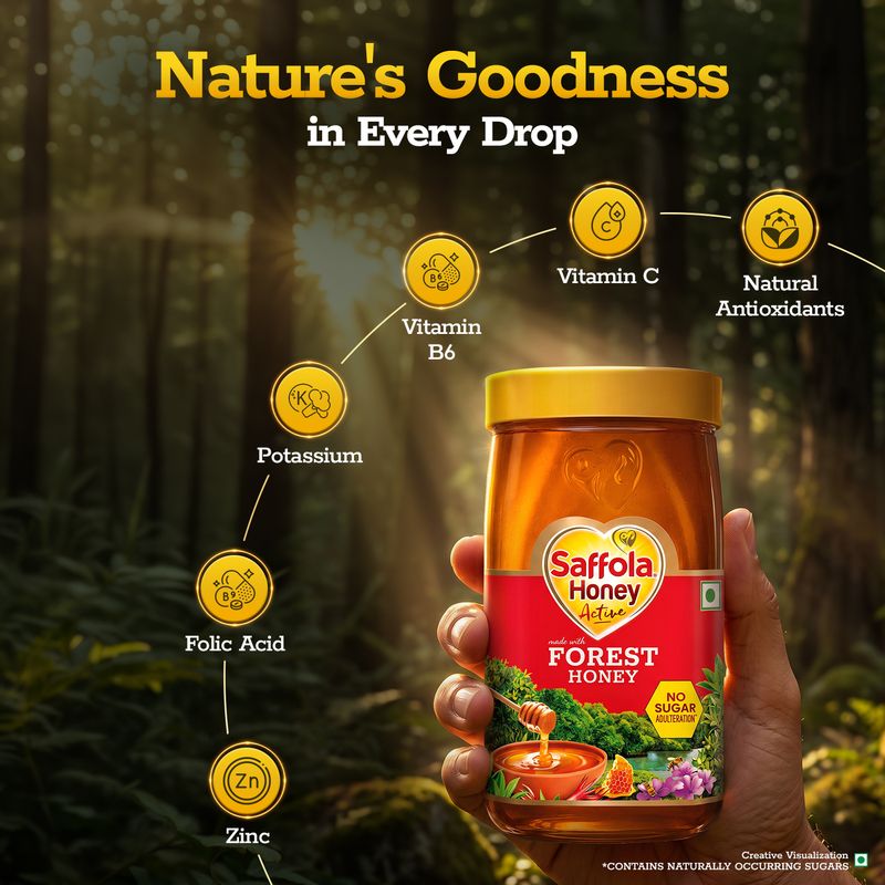 Saffola Honey Active, Made with Sundarban Forest Honey, No sugar adulteration, Natural Immunity booster, 250g