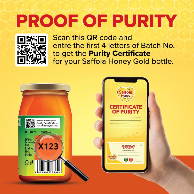 Saffola Honey Gold, 100% Pure Honey, Made with Kashmir Honey, 500g