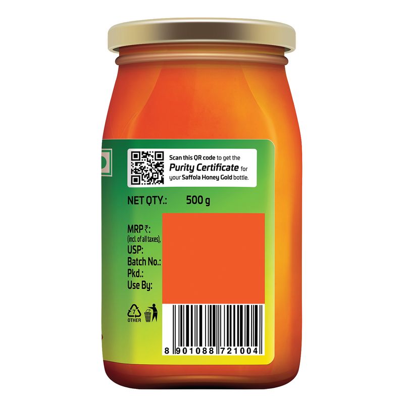 Saffola Honey Gold, 100% Pure NMR Tested Honey, Made with Kashmir Honey, 500g