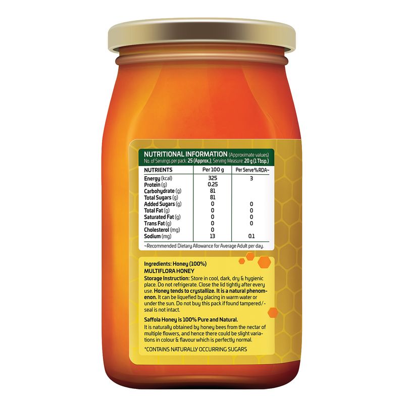 Saffola Honey Gold, 100% Pure NMR Tested Honey, Made with Kashmir Honey, 500g